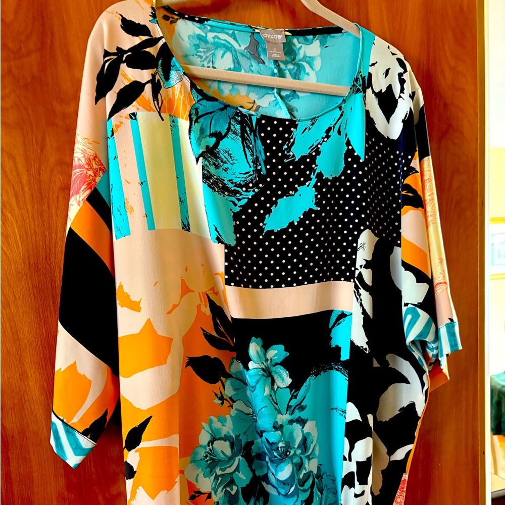 Chico's PLUS SIZE 3 Vibrant Multicolor Floral and Abstract Blouse